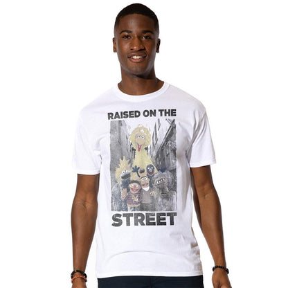 White - Front - Sesame Street Mens Raised On The Streets T-Shirt