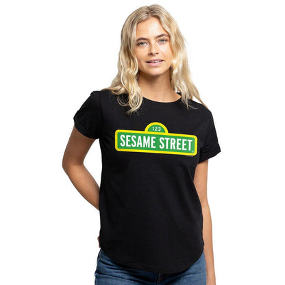 Black - Front - Sesame Street Womens-Ladies Logo T-Shirt