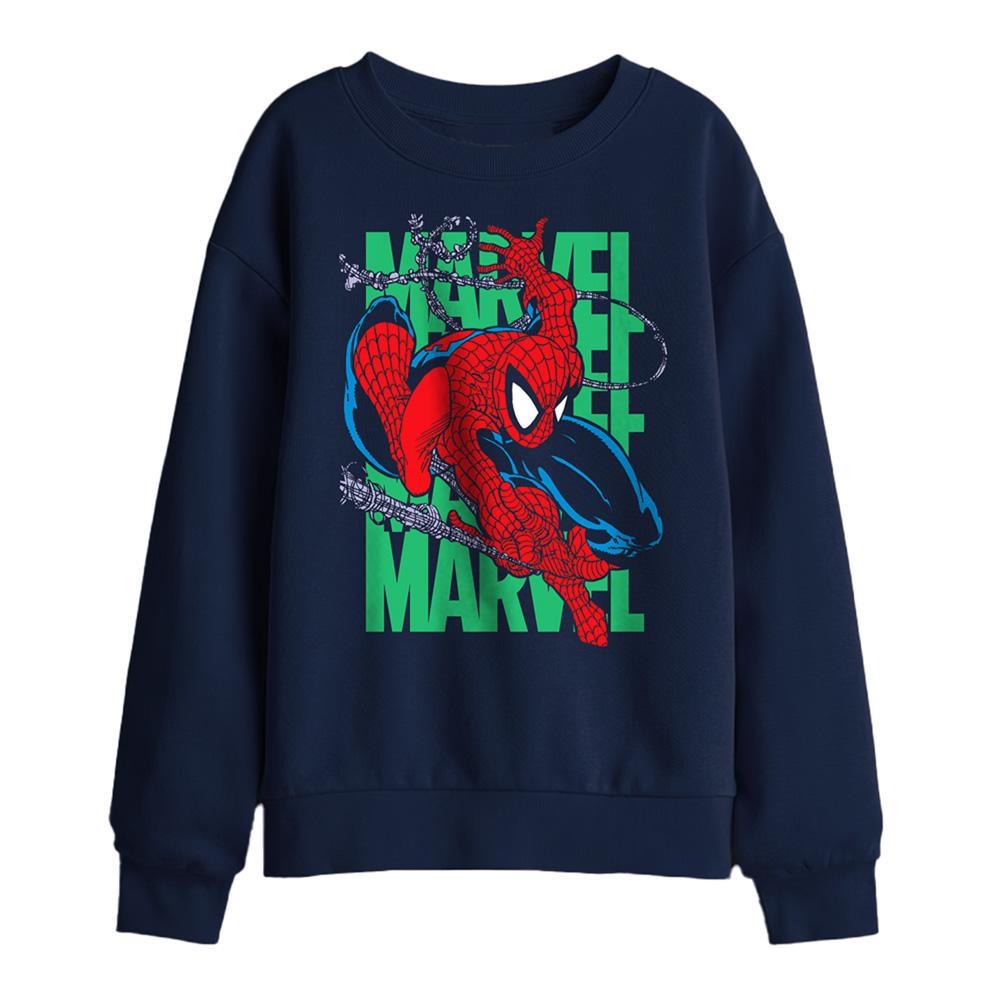 Navy - Front - Spider-Man Childrens-Kids Wall Crawling Sweatshirt