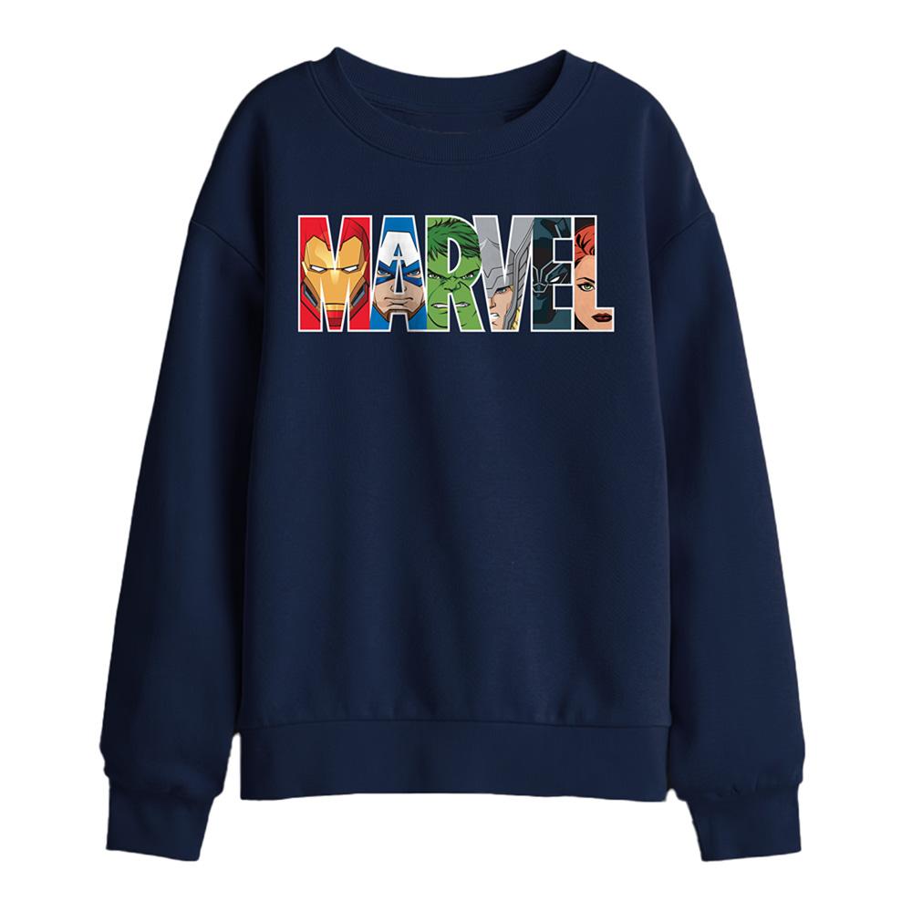 Navy - Front - Avengers Childrens-Kids Hero Brick Logo Sweatshirt