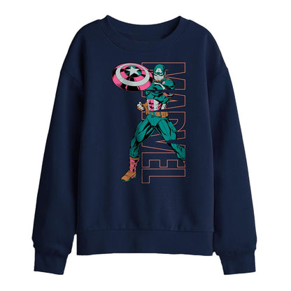 Navy - Front - Captain America Childrens-Kids Emerge Sweatshirt