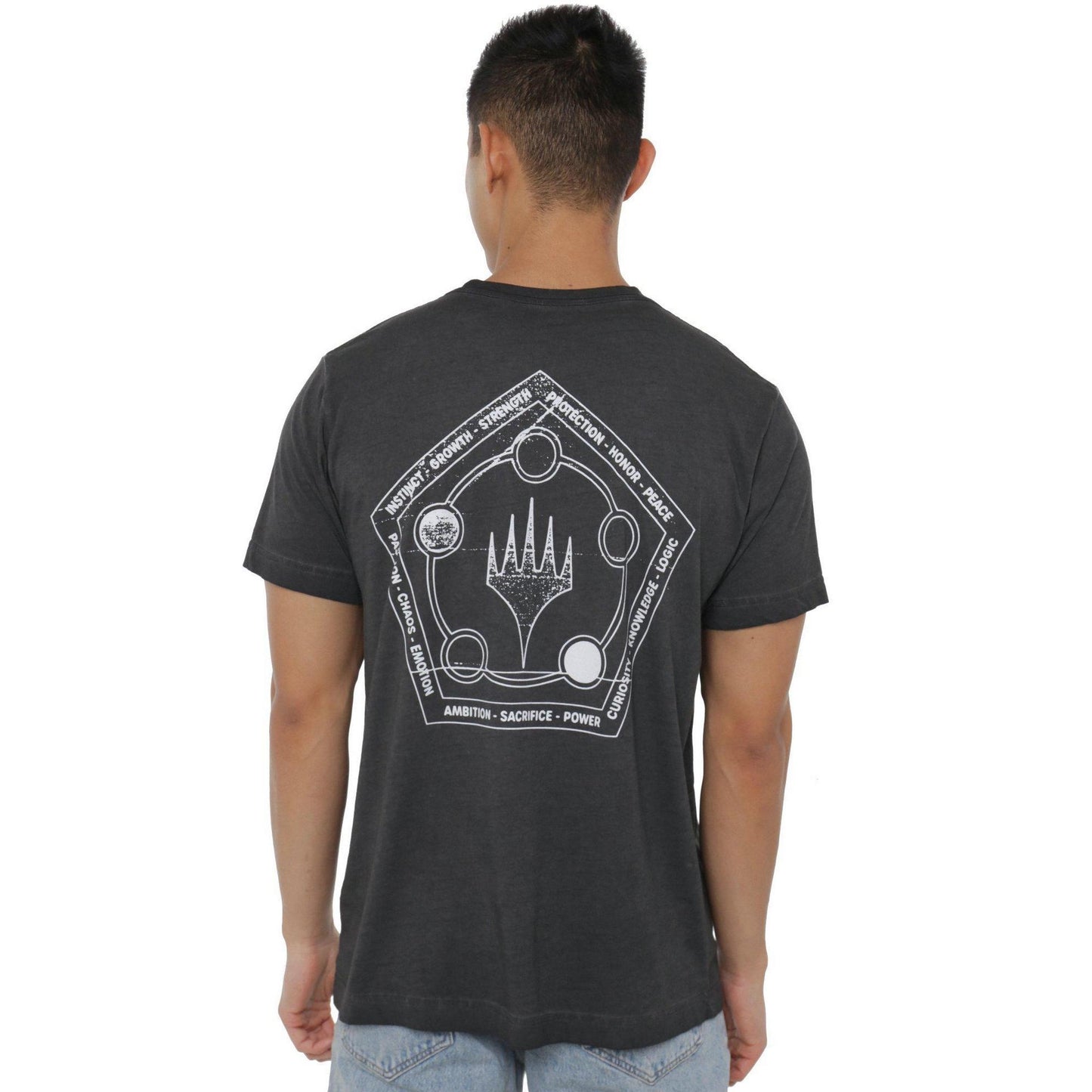 Black - Side - Magic The Gathering Mens Mana Wheel Retro Vintage Wash T-Shirt