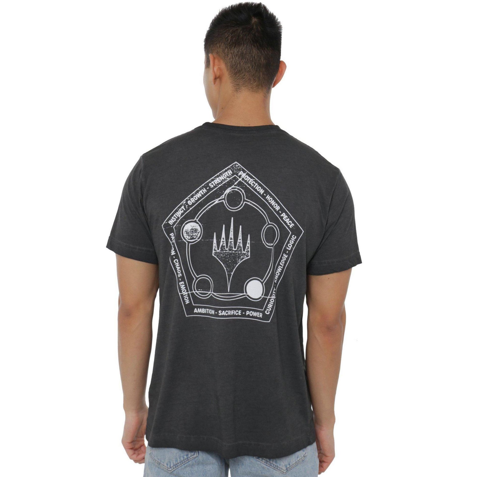 Black - Side - Magic The Gathering Mens Mana Wheel Retro Vintage Wash T-Shirt