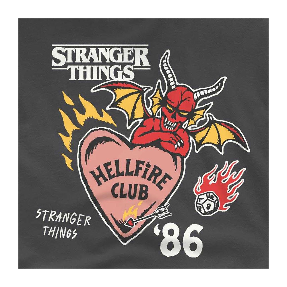 Charcoal - Side - Stranger Things Childrens-Kids Hellfire Hearts T-Shirt