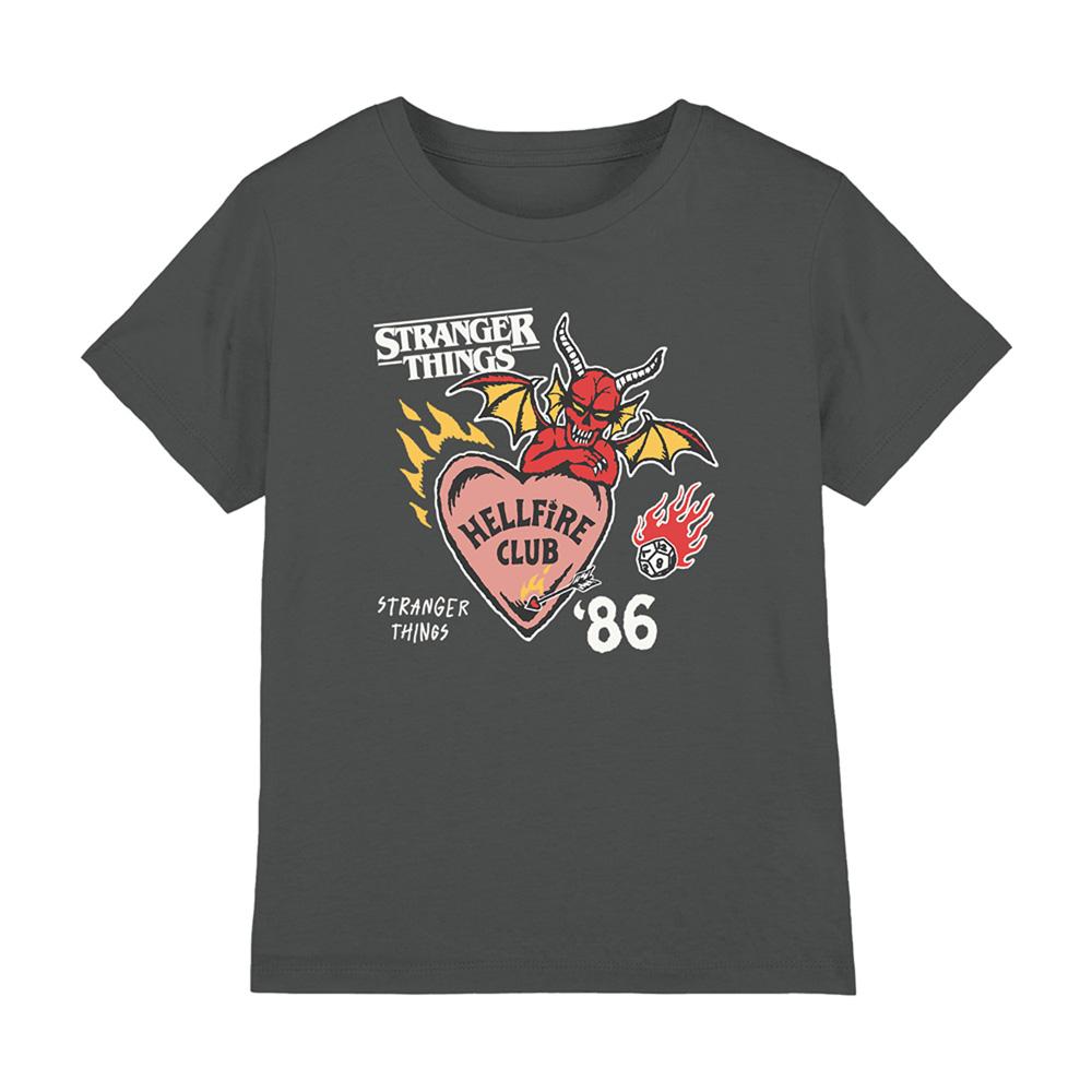 Charcoal - Front - Stranger Things Childrens-Kids Hellfire Hearts T-Shirt
