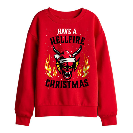 Red - Front - Stranger Things Childrens-Kids Hellfire Christmas Sweatshirt