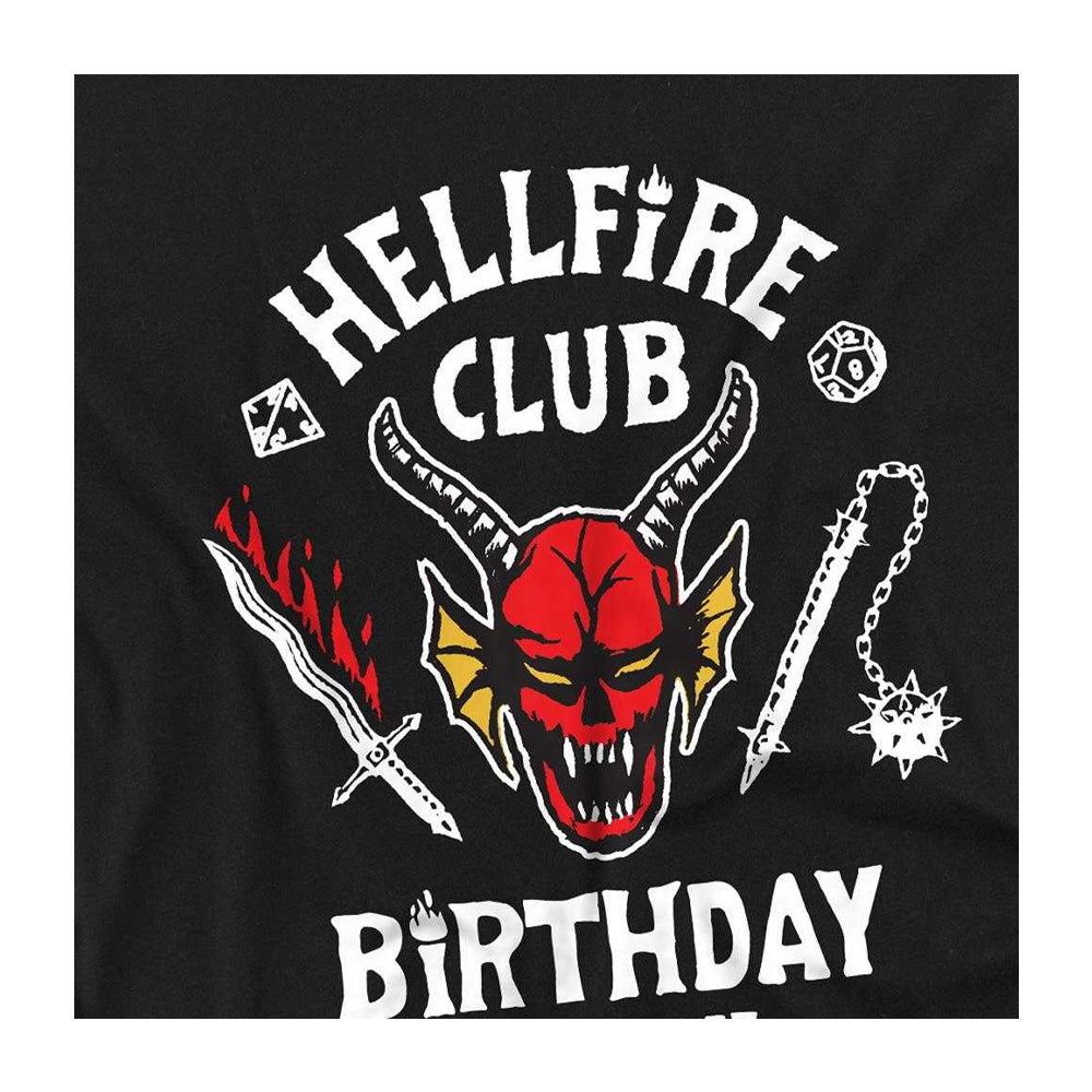 Black - Side - Stranger Things Childrens-Kids Hellfire Birthday Crew T-Shirt