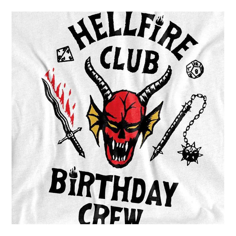 White - Side - Stranger Things Childrens-Kids Hellfire Birthday Crew T-Shirt