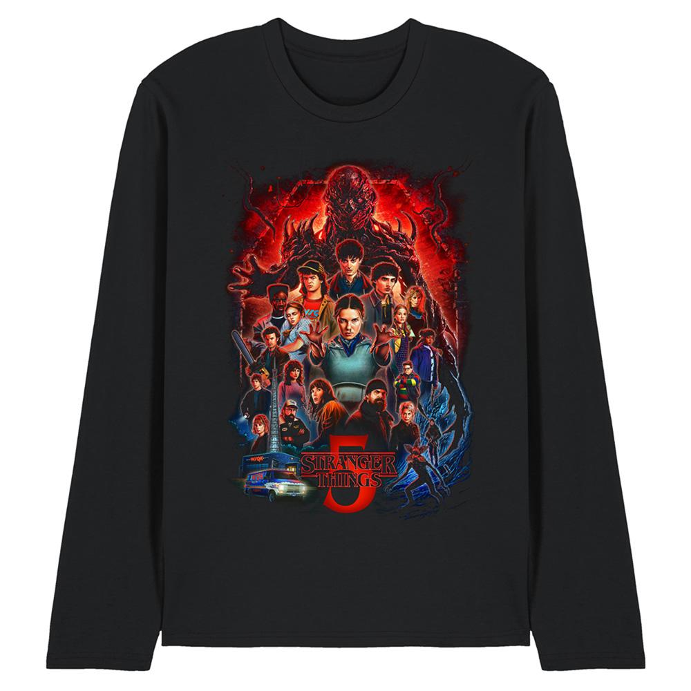Black - Front - Stranger Things 5 Unisex Adult Poster Long-Sleeved T-Shirt