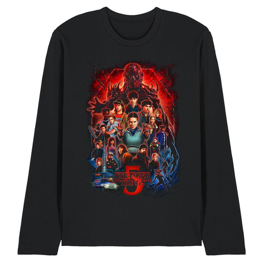 Black - Front - Stranger Things 5 Unisex Adult Poster Long-Sleeved T-Shirt