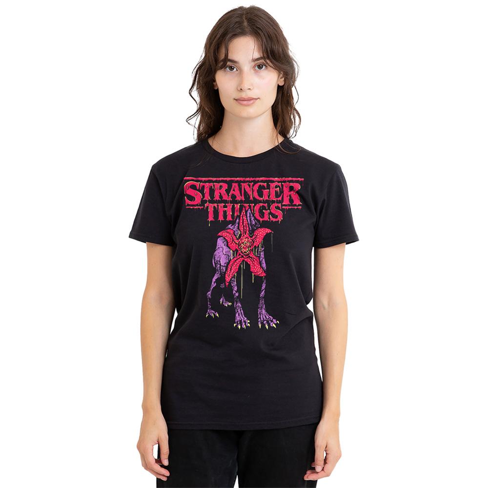Black - Back - Stranger Things Womens-Ladies Demogorgon Drip T-Shirt
