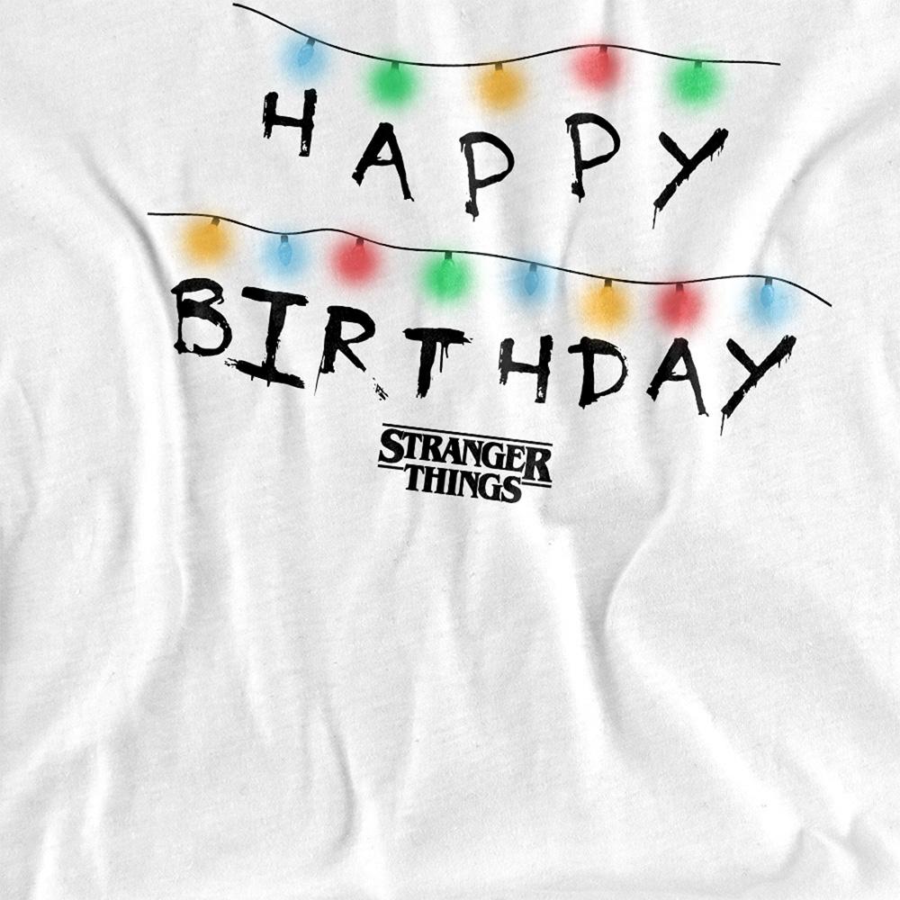 White - Back - Stranger Things Childrens-Kids Lights Happy Birthday T-Shirt