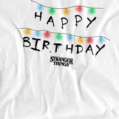 White - Back - Stranger Things Childrens-Kids Lights Happy Birthday T-Shirt