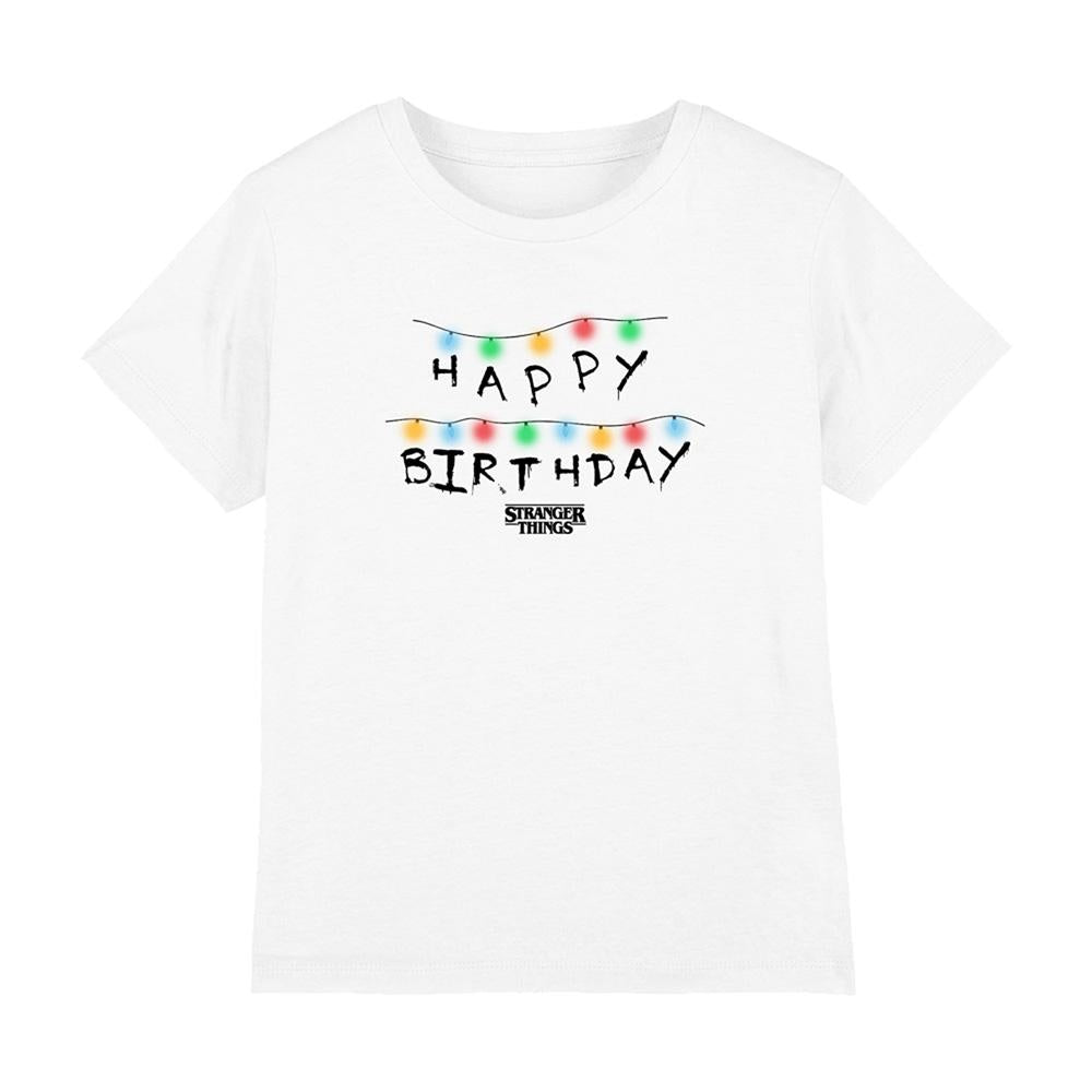 White - Front - Stranger Things Childrens-Kids Lights Happy Birthday T-Shirt