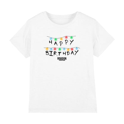 White - Front - Stranger Things Childrens-Kids Lights Happy Birthday T-Shirt