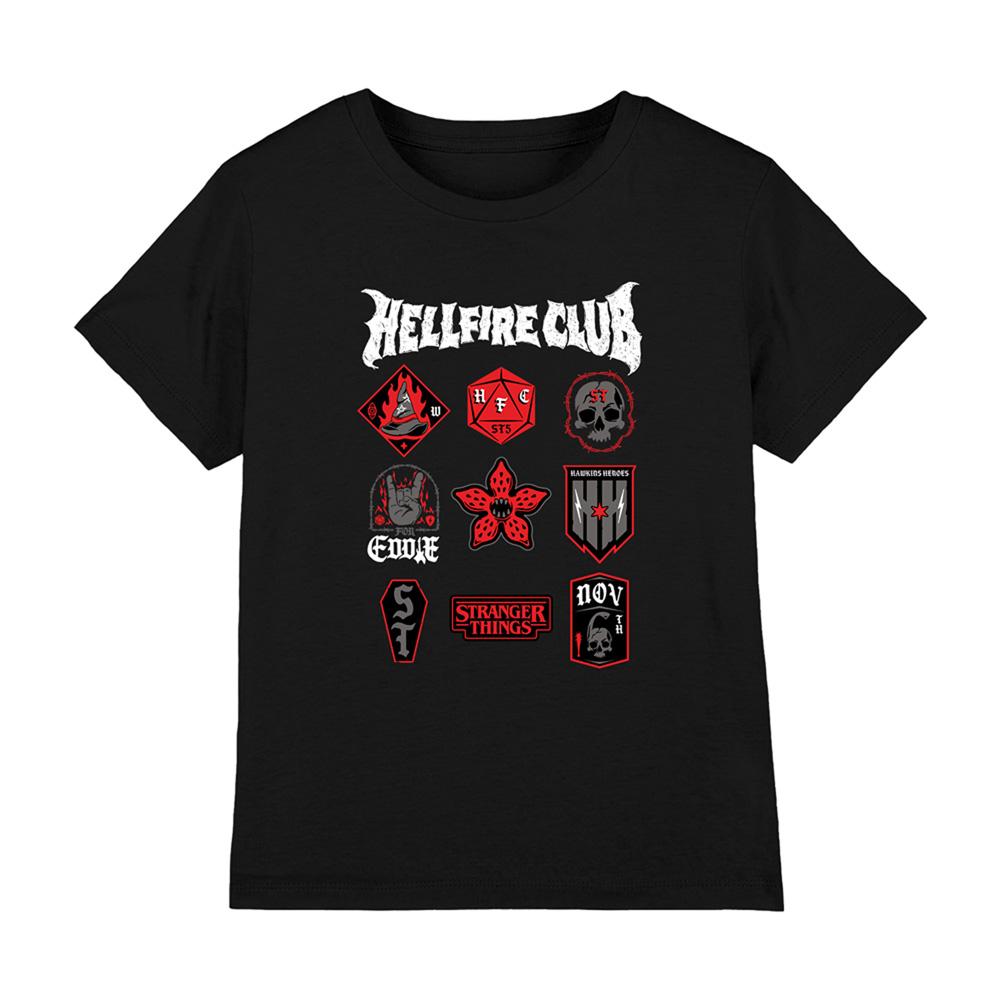 Black - Front - Stranger Things Childrens-Kids Hellfire Badge T-Shirt
