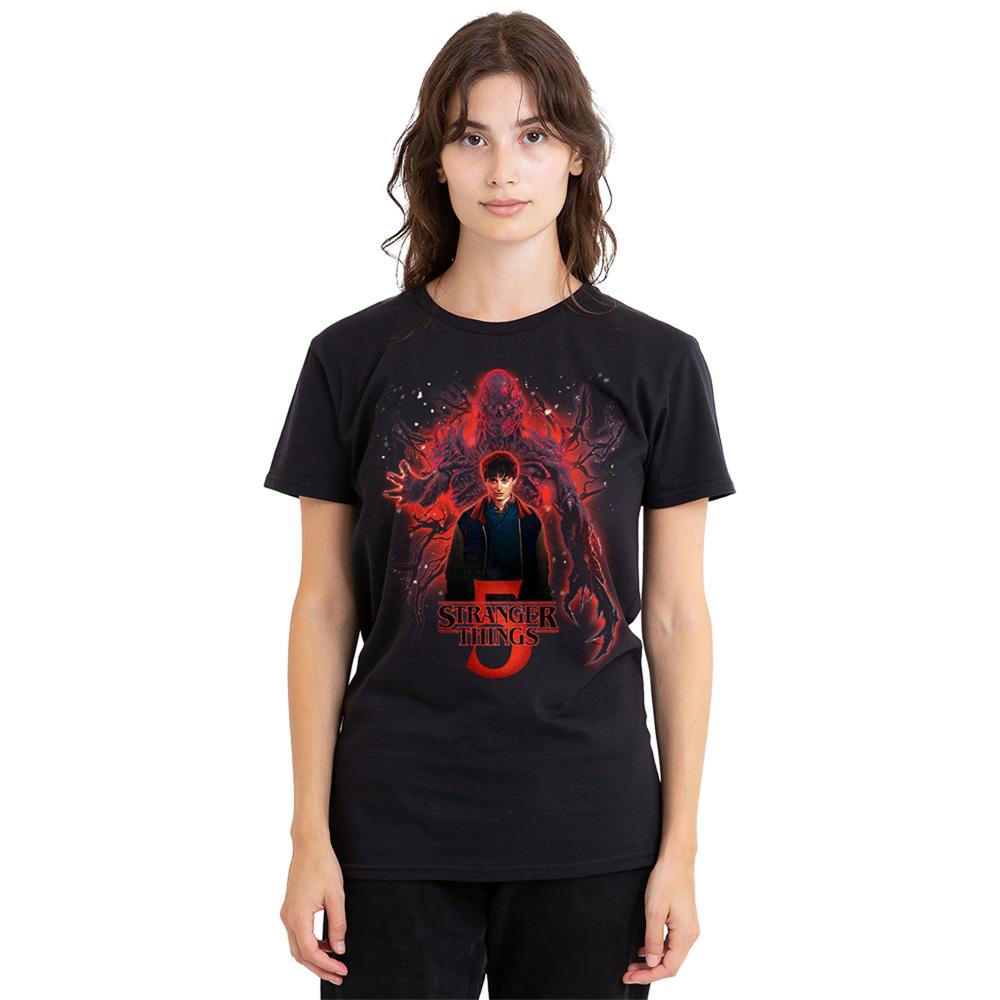 Black - Back - Stranger Things 5 Womens-Ladies Sorcerer Will Versus Vecna Poster T-Shirt