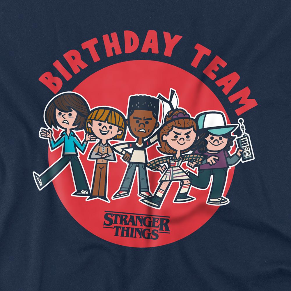 Navy - Back - Stranger Things Childrens-Kids Birthday Team Cartoon T-Shirt