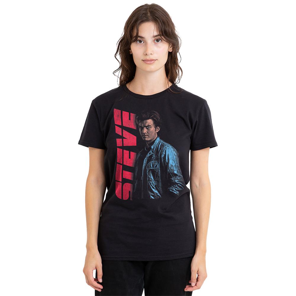 Black - Back - Stranger Things Womens-Ladies Steve Neo Homage T-Shirt