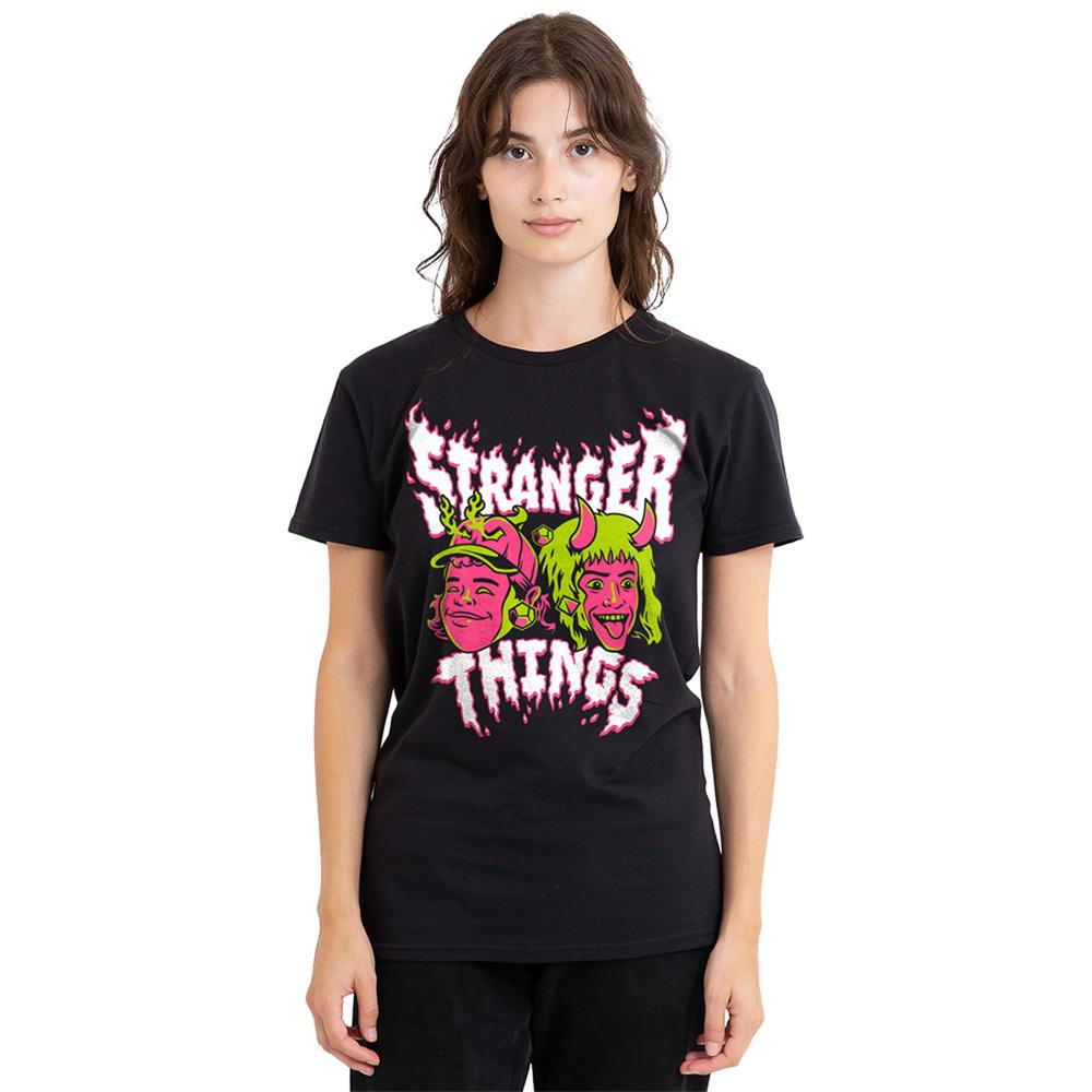 Black - Back - Stranger Things Womens-Ladies Eddie & Dustin T-Shirt