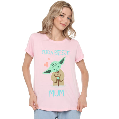 Light Pink - Side - Star Wars The Mandalorian Womens-Ladies Yoda Best Mum T-Shirt
