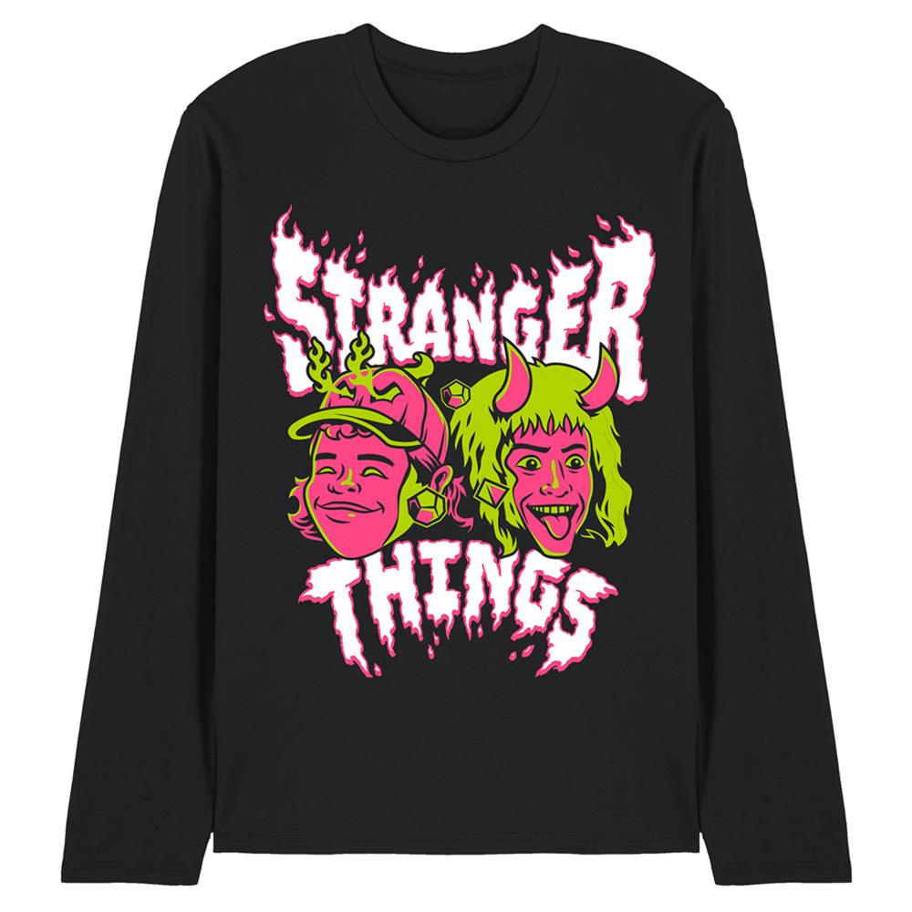 Black - Front - Stranger Things Unisex Adult Eddie & Dustin Long-Sleeved T-Shirt