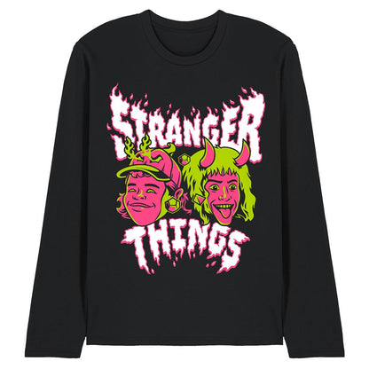 Black - Front - Stranger Things Unisex Adult Eddie & Dustin Long-Sleeved T-Shirt