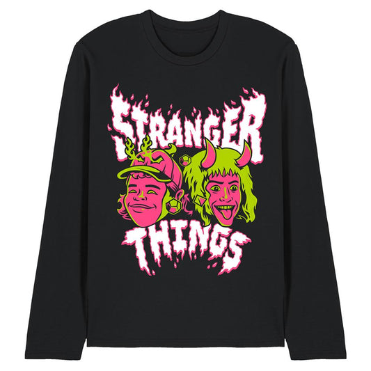Black - Front - Stranger Things Unisex Adult Eddie & Dustin Long-Sleeved T-Shirt