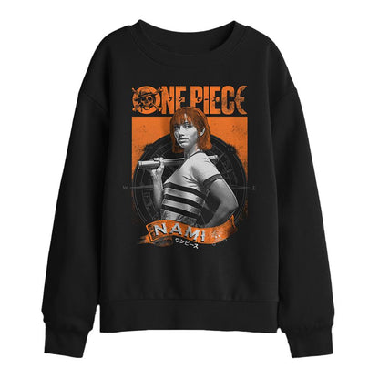 Black - Front - One Piece Childrens-Kids Nami Etched Portrait Sweatshirt