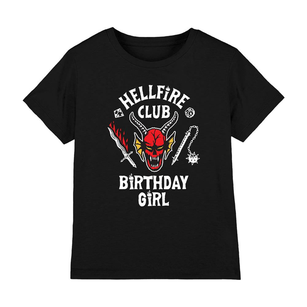 Black - Front - Stranger Things Childrens-Kids Hellfire Birthday Girl T-Shirt