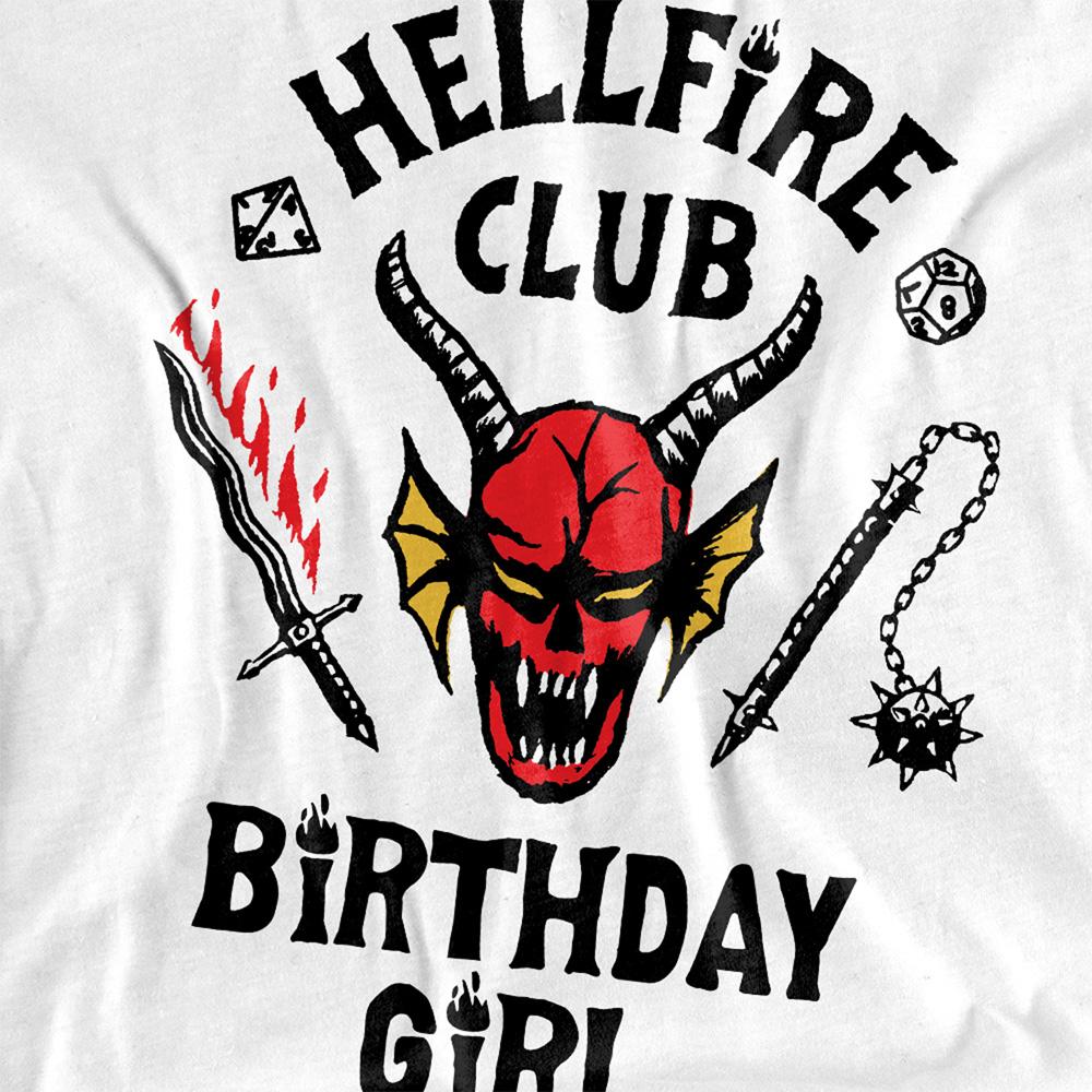 White - Back - Stranger Things Childrens-Kids Hellfire Birthday Girl T-Shirt