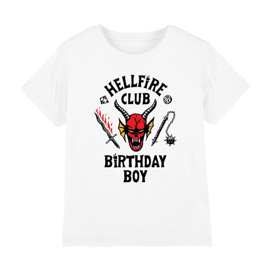 White - Front - Stranger Things Childrens-Kids Hellfire Birthday Boy T-Shirt