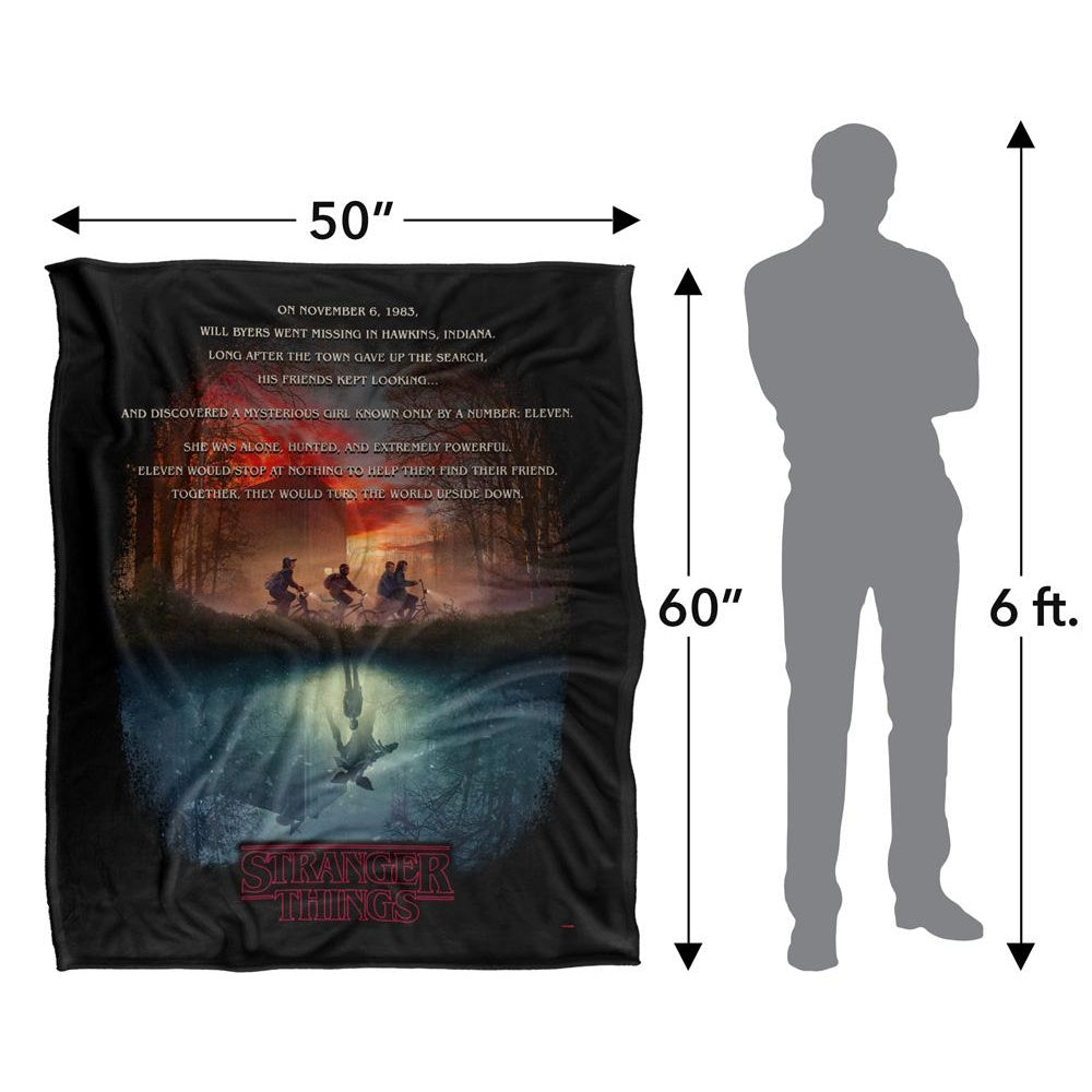 Black-Multicoloured - Side - Stranger Things Upside Down Silky Poster Supersoft Throw