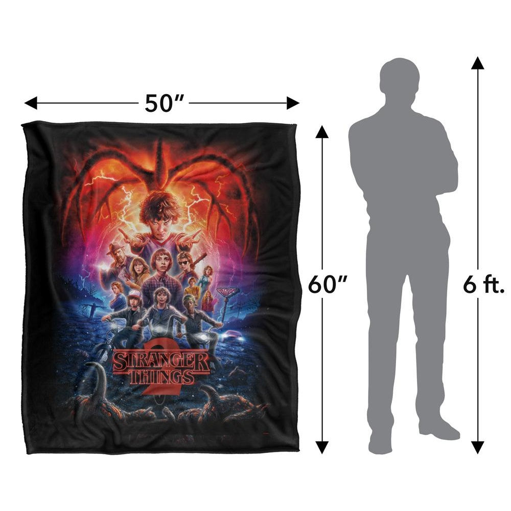Black-Multicoloured - Side - Stranger Things 2 Silky Poster Supersoft Throw