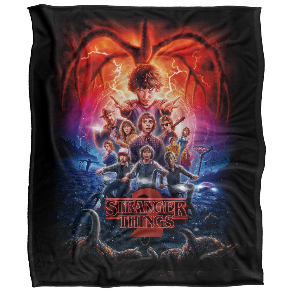 Black-Multicoloured - Front - Stranger Things 2 Silky Poster Supersoft Throw