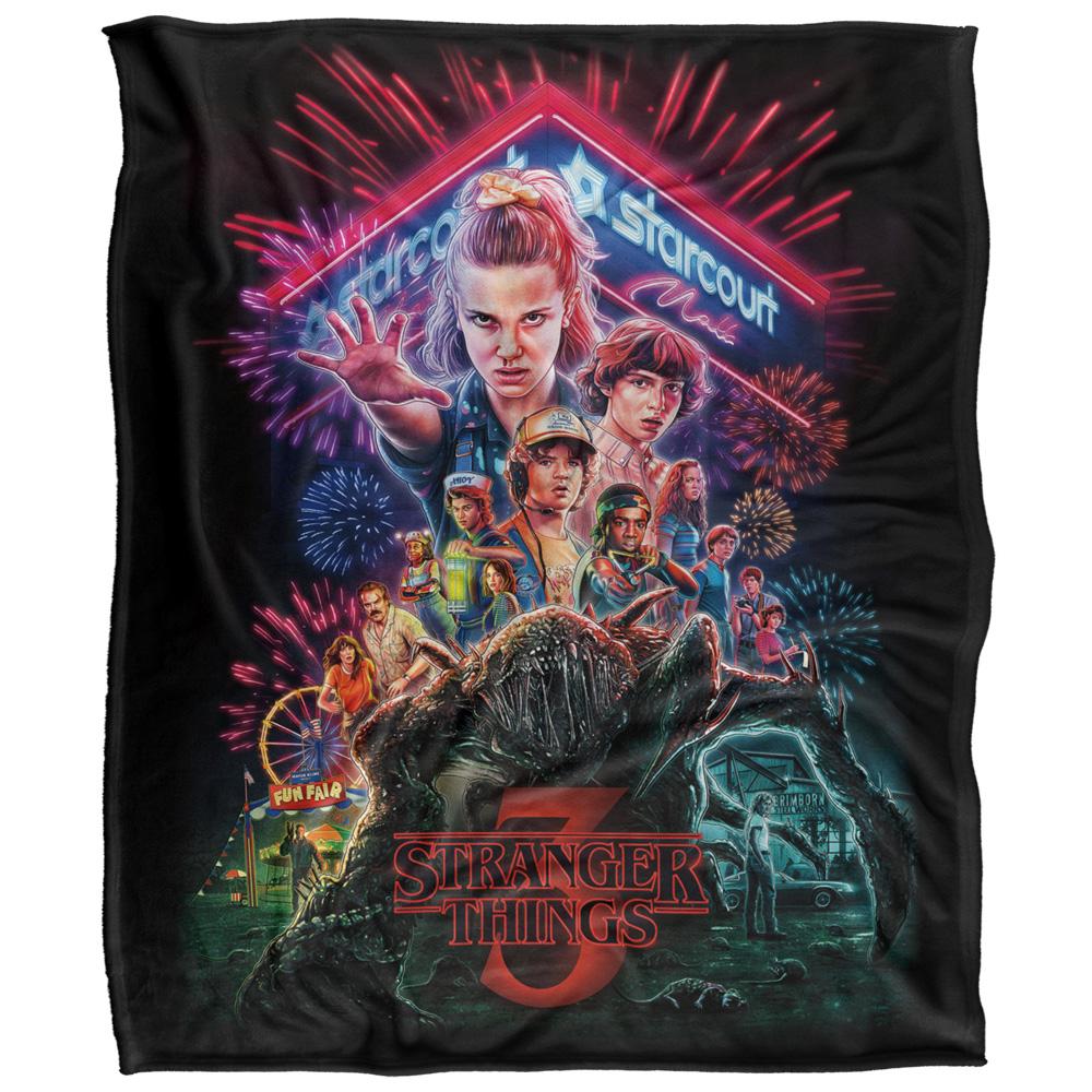 Black-Multicoloured - Front - Stranger Things 3 Silky Poster Supersoft Throw