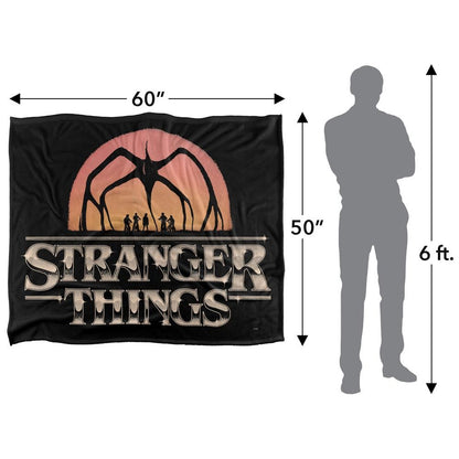 Black-Multicoloured - Side - Stranger Things Silky Sunset Logo Supersoft Throw