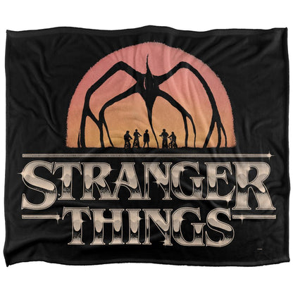 Black-Multicoloured - Front - Stranger Things Silky Sunset Logo Supersoft Throw