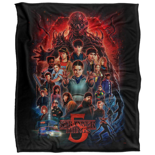 Black-Multicoloured - Front - Stranger Things 5 Silky Poster Supersoft Throw