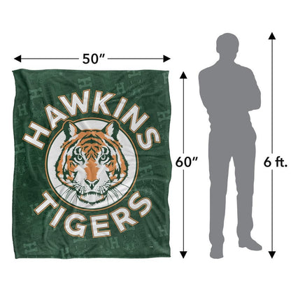 Green-White-Orange - Side - Stranger Things Hawkins Tigers Silky Supersoft Throw
