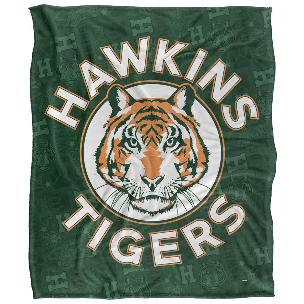 Green-White-Orange - Front - Stranger Things Hawkins Tigers Silky Supersoft Throw