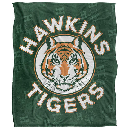 Green-White-Orange - Front - Stranger Things Hawkins Tigers Silky Supersoft Throw