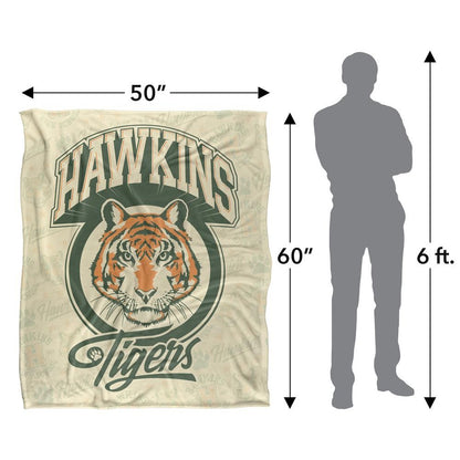 Light Cream-Green-Orange - Side - Stranger Things Hawkins High Silky Retro Supersoft Throw