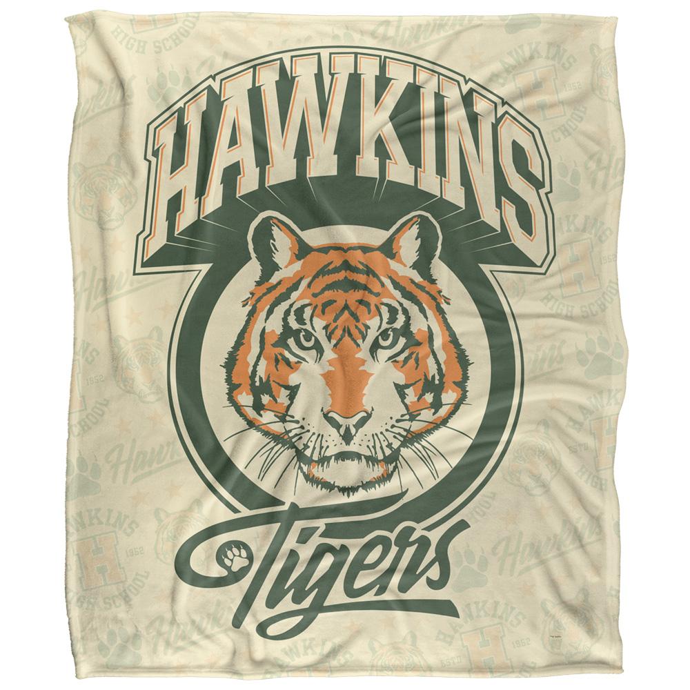 Light Cream-Green-Orange - Front - Stranger Things Hawkins High Silky Retro Supersoft Throw