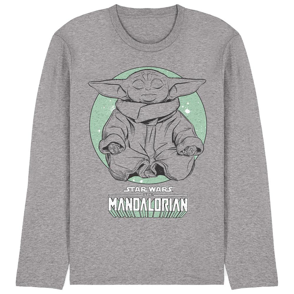 Athletic Heather - Front - Star Wars: The Mandalorian Unisex Adult Grogu Yoga Pose Long-Sleeved T-Shirt