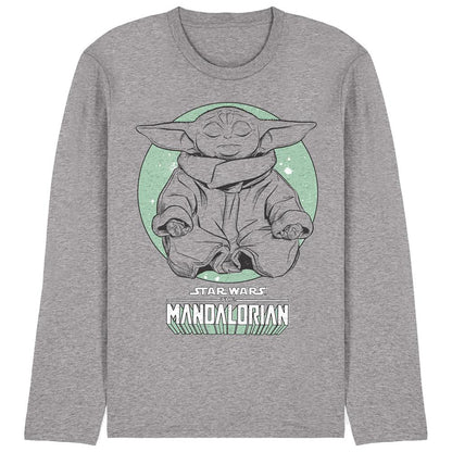 Athletic Heather - Front - Star Wars: The Mandalorian Unisex Adult Grogu Yoga Pose Long-Sleeved T-Shirt
