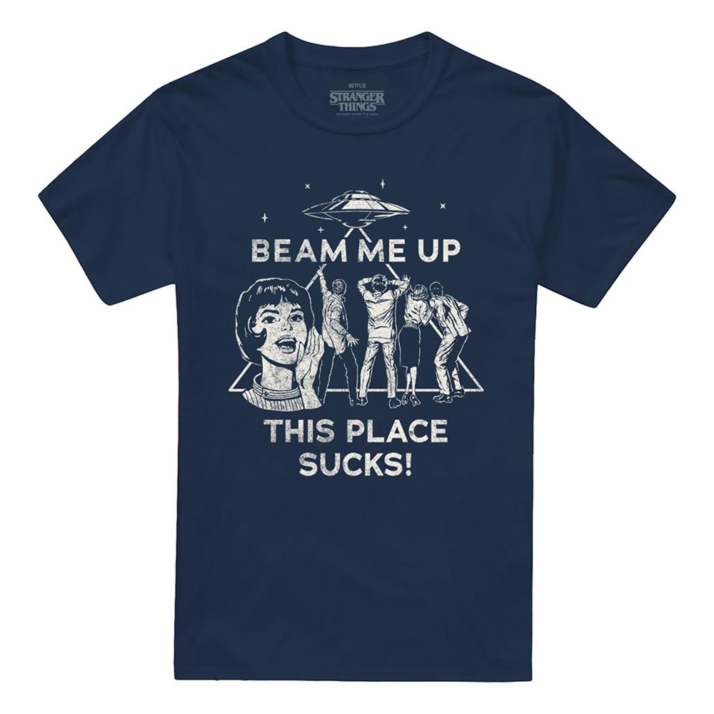 Navy - Front - Stranger Things Unisex Adult Beam Me Up T-Shirt
