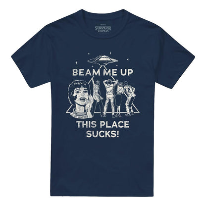 Navy - Front - Stranger Things Unisex Adult Beam Me Up T-Shirt