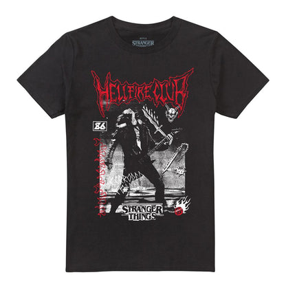 Black - Front - Stranger Things Unisex Adult Hellfire Eddie T-Shirt