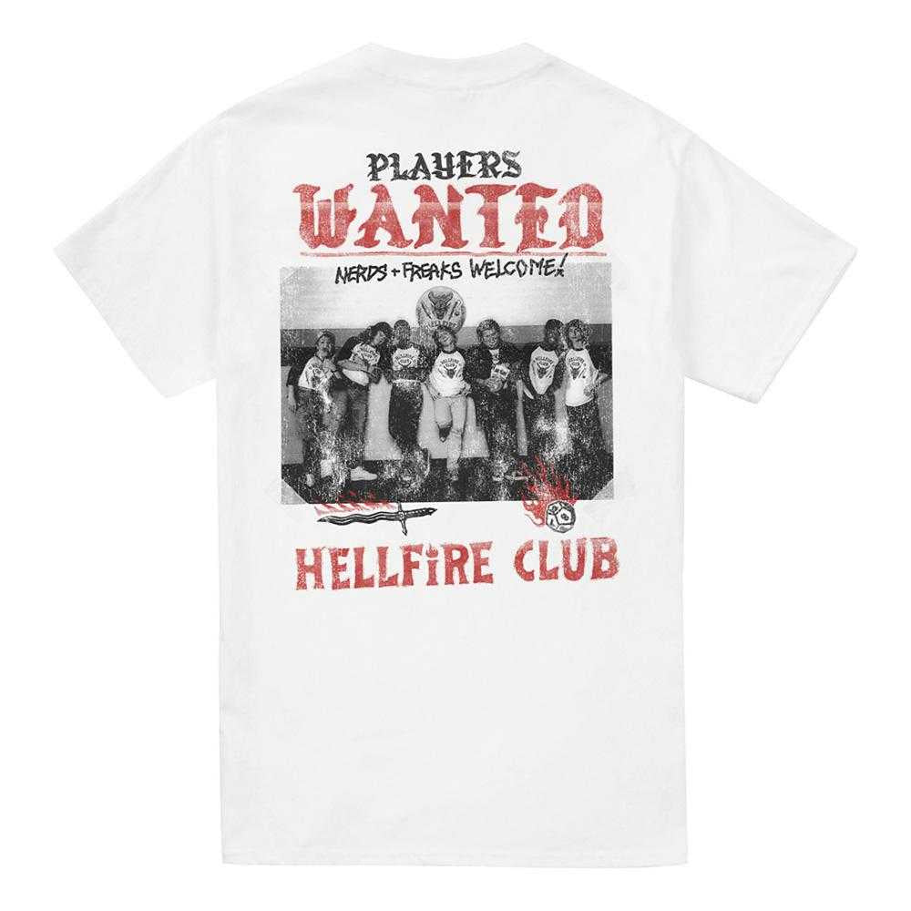 White - Back - Stranger Things Unisex Adult Hellfire Wanted Poster T-Shirt